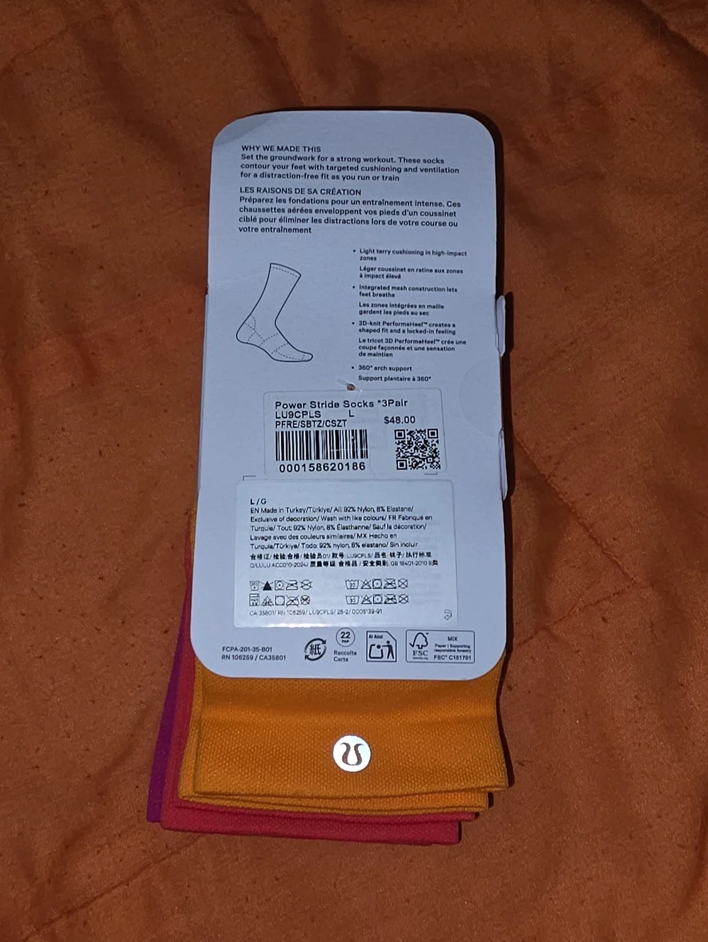 Lululemon Power Stride Socks, Sz Large, Nwts! Gorgeous Colors. PFRE/SBTZ/CSZT!